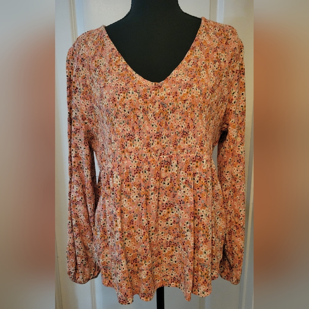 Sonoma Floral V-Neck Blouse - Pink and Orange